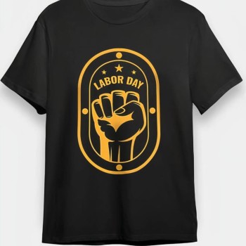 1 Mayıs Labor Day Emekçi Temalı Baskılı Oversize Bisiklet Yaka T-shirt - Siyah
