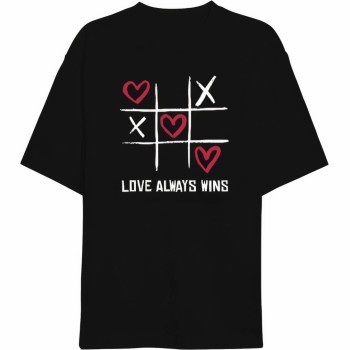 14 Şubat Sevgililer Günü Love Always Wins Baskılı Oversize Bisiklet Yaka T-shirt - Siyah