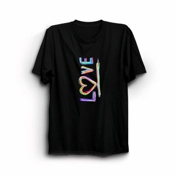 14 Şubat Sevgililer Günü Love Baskılı Oversize Bisiklet Yaka T-shirt - Siyah
