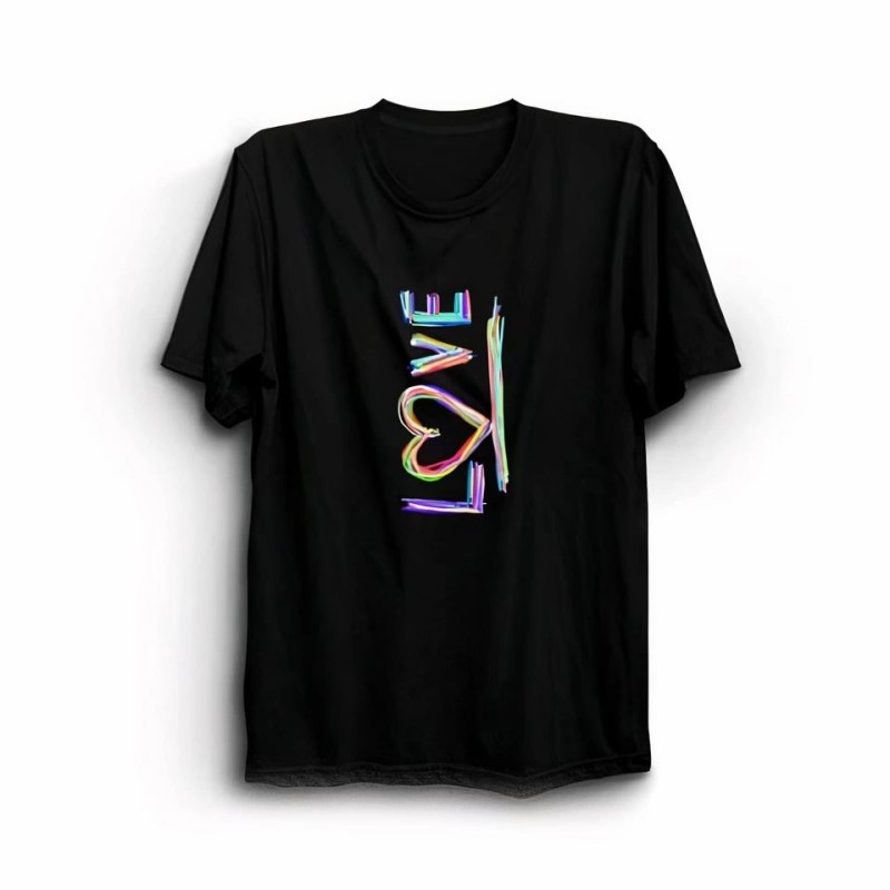 14 Şubat Sevgililer Günü Love Baskılı Oversize Bisiklet Yaka T-shirt - Siyah