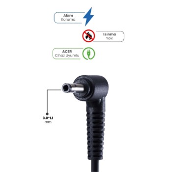 19V 3.42A 3.0 * 1.1mm 65W ACER İçin Laptop Adaptör