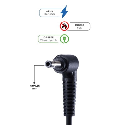 19V 3.42A 4.0 * 1.35mm 65W CASPER İçin Laptop Adaptör