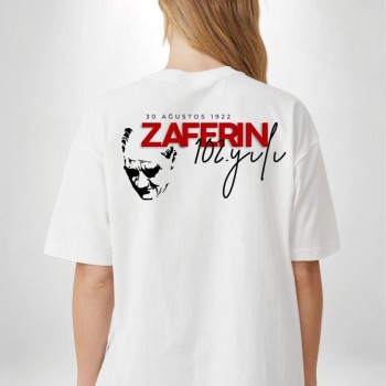 30 Ağustos Zafer Bayramı Atatürk Temalı Oversize Bisiklet Yaka T-shirt - Beyaz