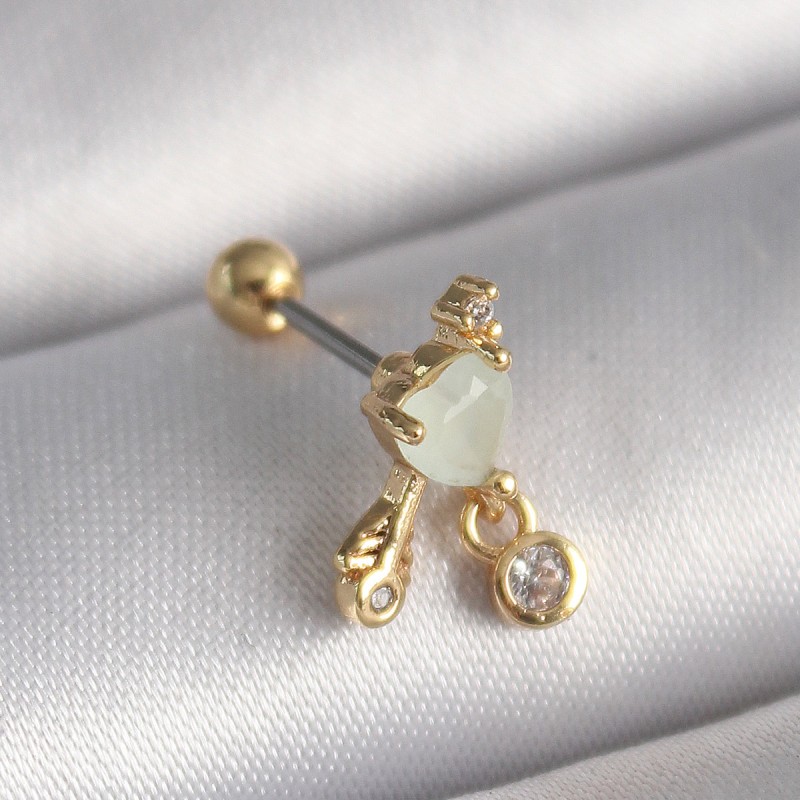 316L Çelik Gold Renk Beyaz Mineli Kalp Sallantı Zirkon Taşlı Tragus Piercing