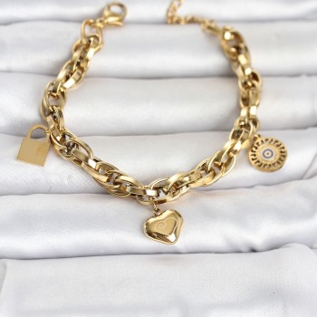 316L Çelik Gold Renk Charmlı Kalın Burgu Model Kadın Bileklik