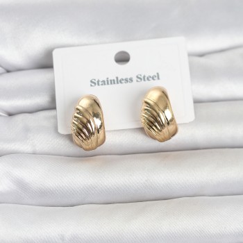 316L Çelik Gold Renk Desenli Yarım Halka Model Kadın Küpe