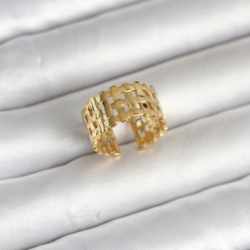 316L Çelik Gold Renk Hasır Model Kadın Yüzük