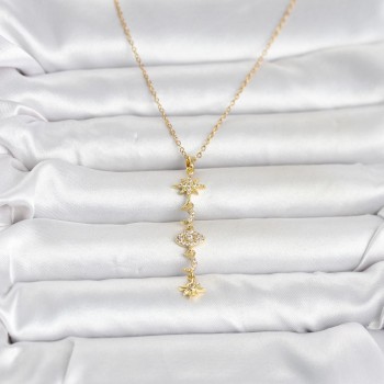 316L Çelik Gold Renk Kutup Yıldızı Y Model Zirkon Taşlı Kadın Kolye