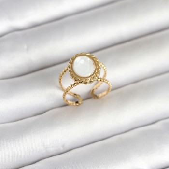 316L Çelik Gold Renk Sedefli Vintage Kadın Yüzük