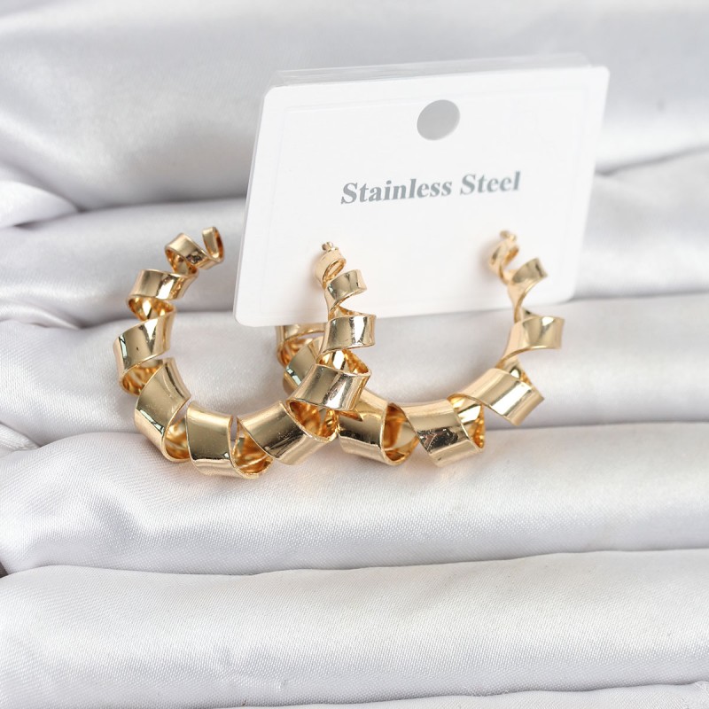 316L Çelik Gold Renk Spiral Halka Kadın Küpe