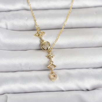 316L Çelik Gold Renk Zirkon Taşlı Y Kadın Kolye