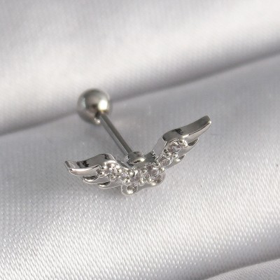 316L Çelik Gümüş Renk Zirkon Taş Detay Kanat Model Tragus Piercing