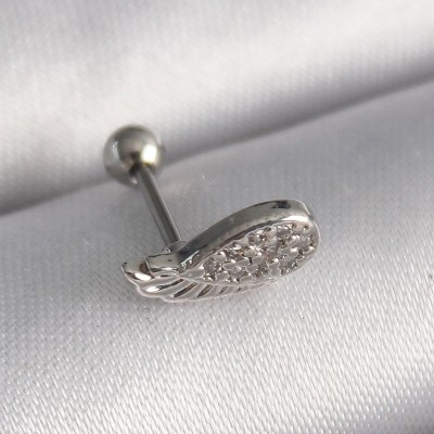 316L Çelik Gümüş Renk Zirkon Taşlı Kanat Tragus Piercing