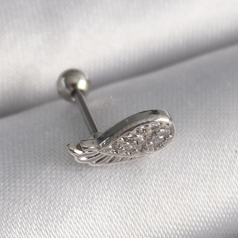 316L Çelik Gümüş Renk Zirkon Taşlı Kanat Tragus Piercing