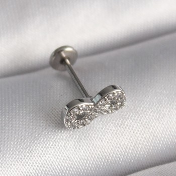316L Çelik Gümüş Renk Zirkon Taşlı Sonsuzluk Model Tragus Piercing