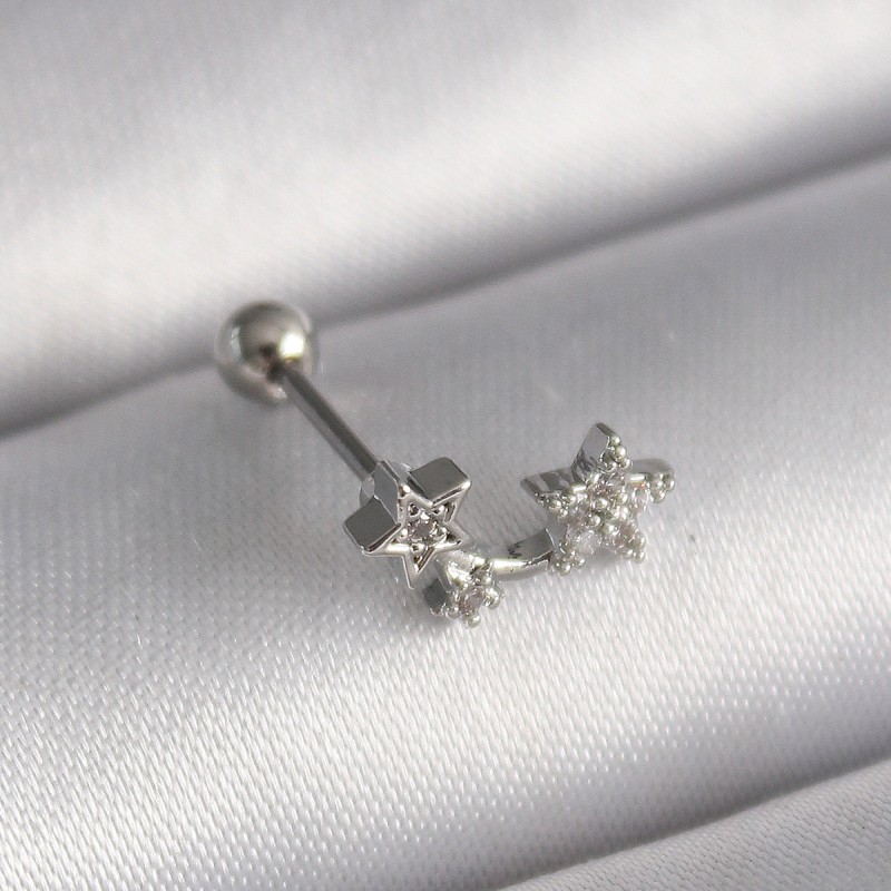 316L Çelik Gümüş Renk Zirkon Taşlı Yıldız Tragus Piercing
