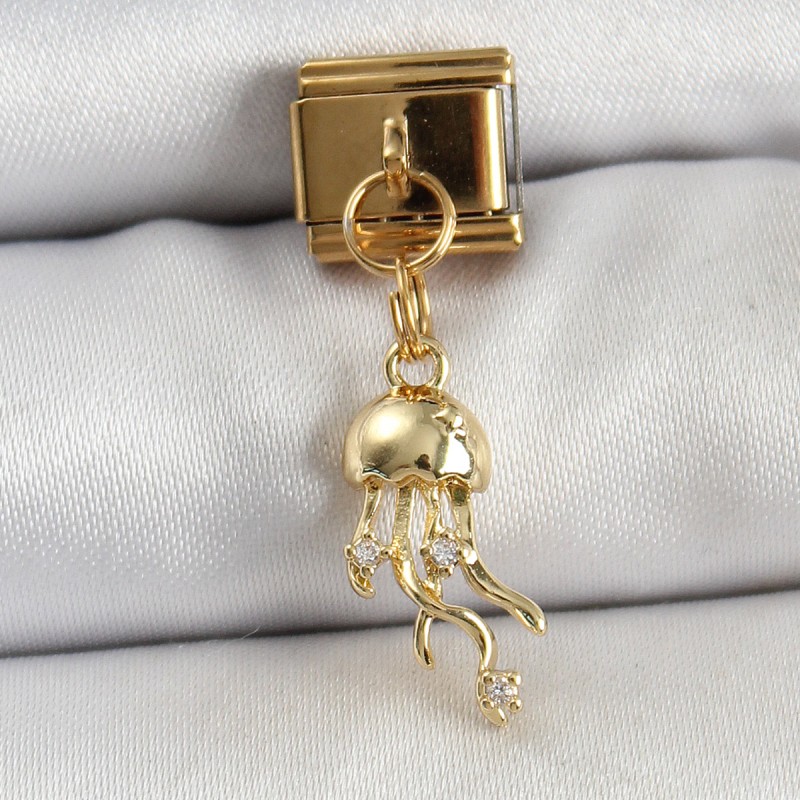 316L Çelik Sallantılı Zirkon Taşlı Deniz Anası Model Gold Renk Nomination Charm