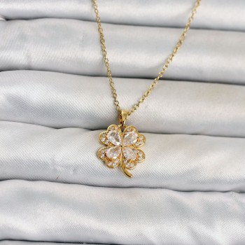 316L Çelik Zincir Gold Renk 4 Yapraklı Yonca Model Kadın Kolye