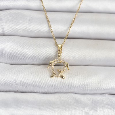 316L Çelik Zincir Gold Renk Caretta Caretta Model Kadın Kolye
