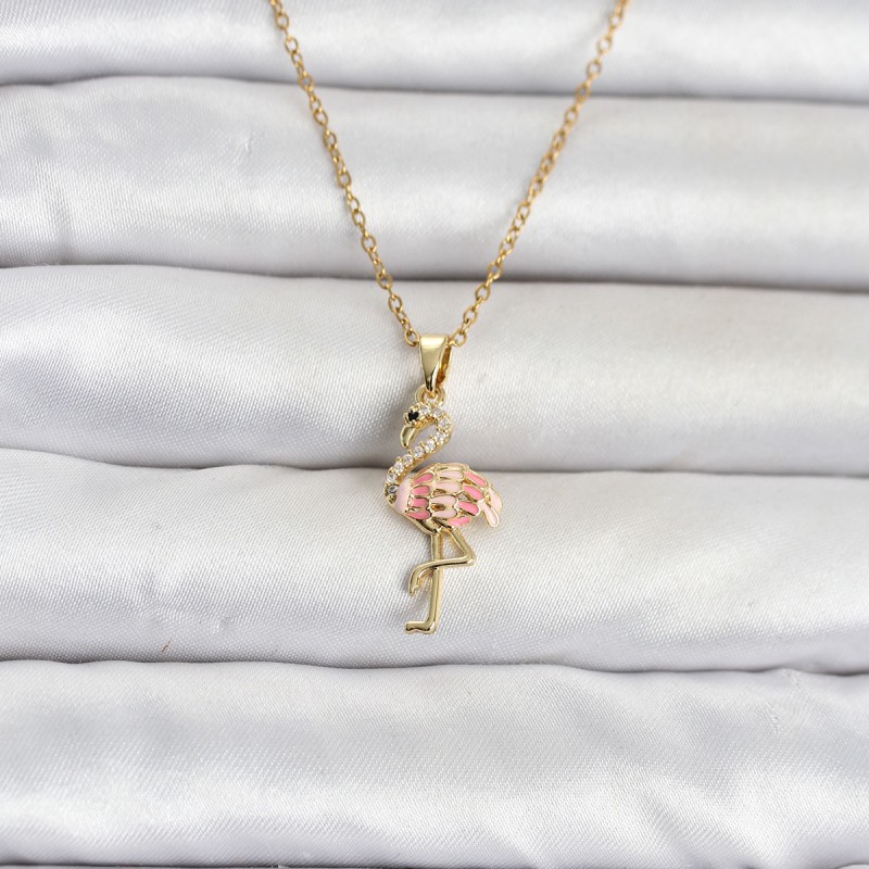 316L Çelik Zincir Gold Renk Flamingo Model Kadın Kolye