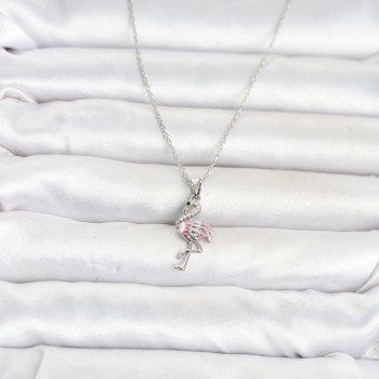 316L Çelik Zincir Gümüş Renk Flamingo Model Kadın Kolye