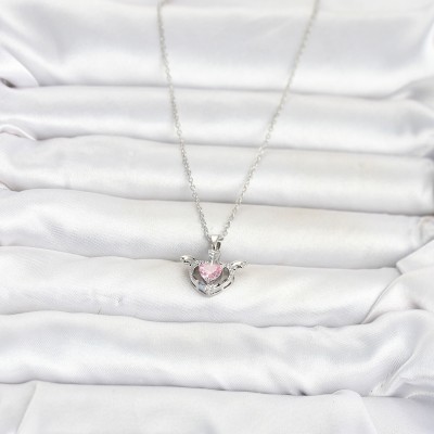 316L Çelik Zincir Gümüş Renk Kanatlı Kalp Model Kadın Kolye