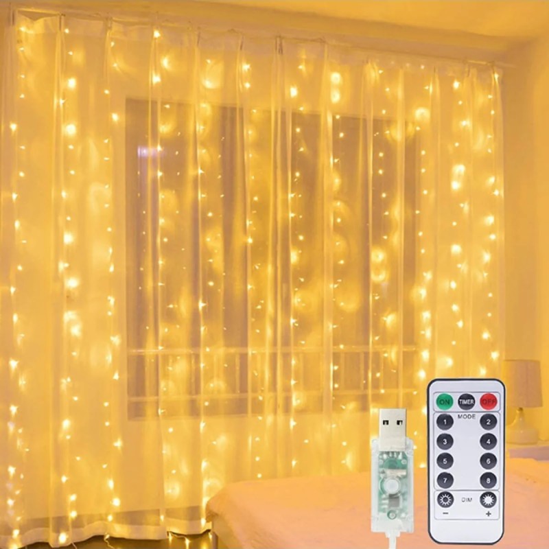  8 Fonksiyonlu Peri Perde Led Uzaktan Kumandalı Günışığı Perde Peri Led (3 mt x 3 mt)