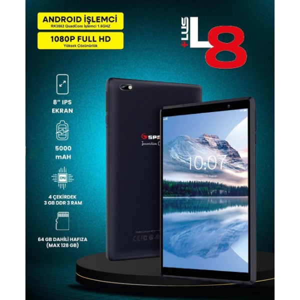 8" IPS Ekran 4 Çekirdek 3GB/64GB Tablet Pc