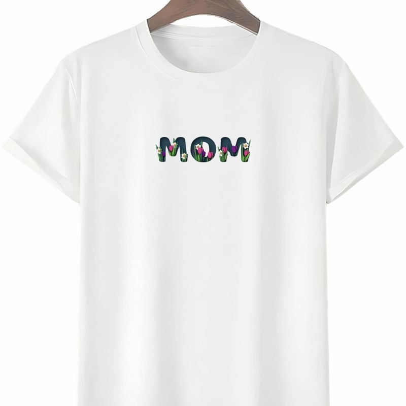 Anneler Günü Hediye Mom Çiçek Baskılı Oversize Bisiklet Yaka T-shirt - Beyaz