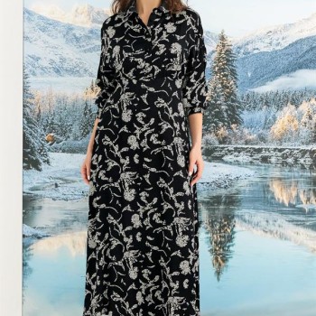 Arias Closet %100 Viskon Desenli Truvakar Kollu Saten Elbise