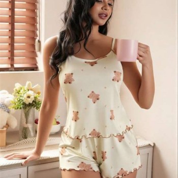 Arias Closet Ayıcık Desenli Askılı Şortlu Pijama Takımı