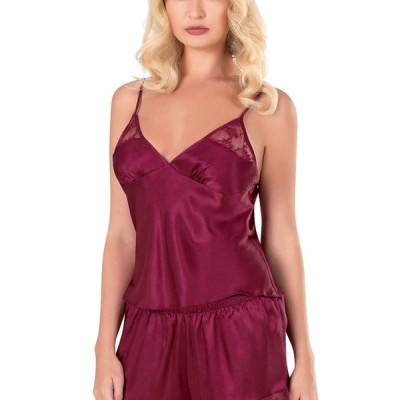 Arias Closet Bordo Saten Babydoll Şort Takımı