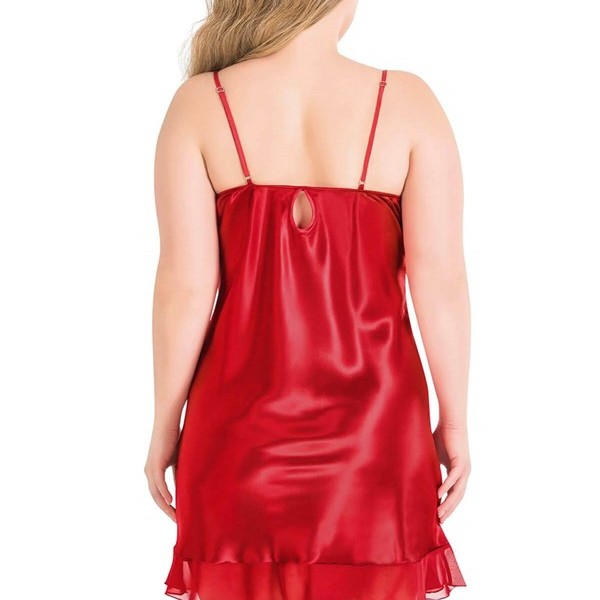 Aria's Closet Büyük Beden Kırmızı Kısa Saten Gecelik
