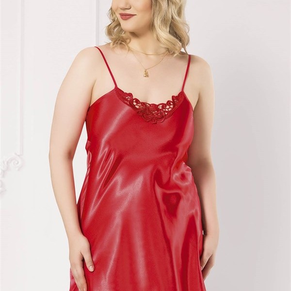 Aria's Closet Büyük Beden Kırmızı Kısa Saten Gecelik