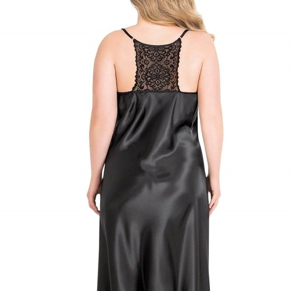 Arias Closet Büyük Beden Siyah Uzun İkili Saten Sabahlık Gecelik Takımı
