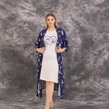 Arias Closet Büyük Beden Sweet Dreams Yazılı Desenli 2'Li Viskon Gecelik Sabahlık Takımı
