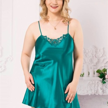 Arias Closet Büyük Beden Zümrüt Kısa Saten Gecelik