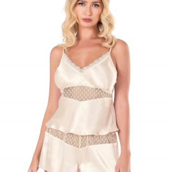 Arias Closet Fildişi Saten Babydoll Şort Takımı