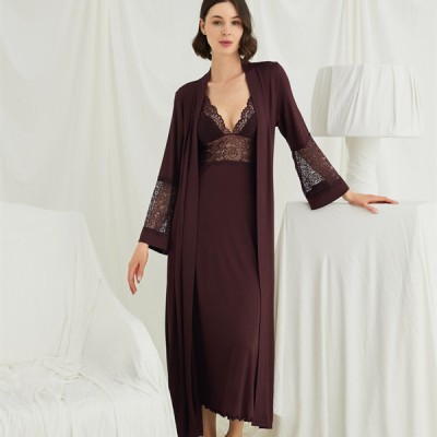 Arias Closet Göğüs Ve Sırt Dekolteli Dantelli Sabahlık Takımı