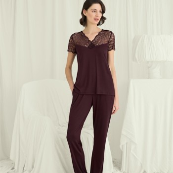 Arias Closet Kısa Kollu Ve Dantelli V Yaka Pijama Takımı
