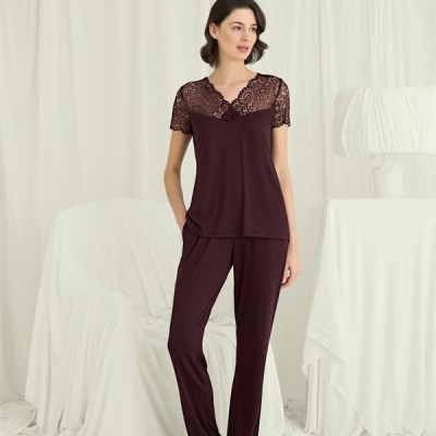 Arias Closet Kısa Kollu Ve Dantelli V Yaka Pijama Takımı