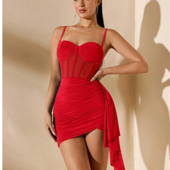 Arias Closet Özel Şık Tasarım Kırmızı Korse Görünümlü Mini Club Elbisesi