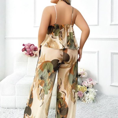 Arias Closet Özel Tasarım Büyük Beden Çiçek Desenli İnce Askılı 2'Li Pijama Takımı