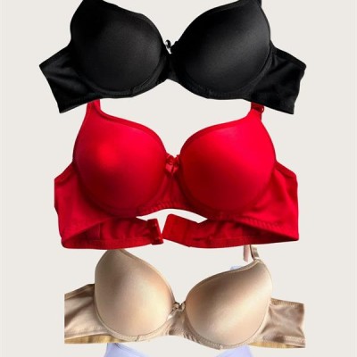 Arias Closet Siyah-Beyaz-Kırmızı-Ten 4'Lü Dolgulu Push Up Micro Balenli Günlük Tek Destekli Sütyen
