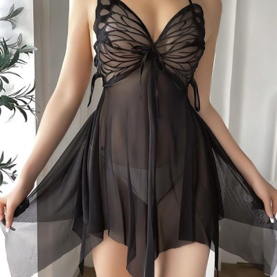 Arias Closet Siyah Kelebek İşlemeli Tül Fantezi Gecelik