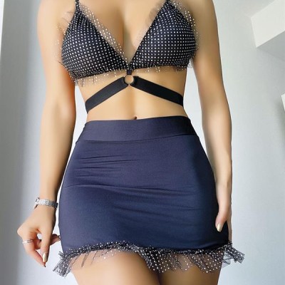 Arias Closet Siyah Mini Tül Detaylı Fantezi Elbise