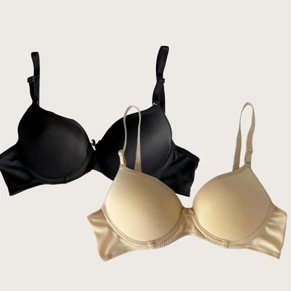 Arias Closet Siyah-Ten 2'Li Mikro Kumaş Push Up Dolgulu Balenli Günlük Destekli Sütyen
