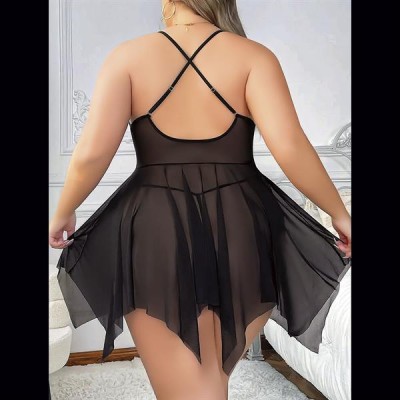 Arias Closet Siyah Tül Büyük Beden Transparan Fantezi Gecelik