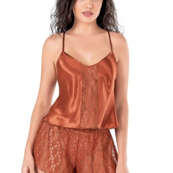 Arias Closet Tarçın Saten Babydoll Şort Takımı
