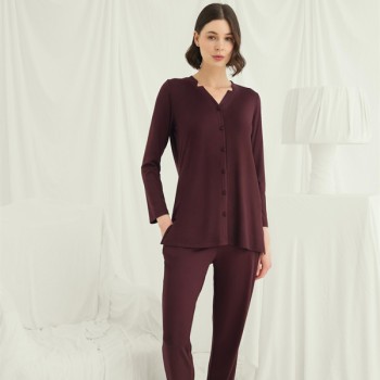 Arias Closet Uzun Kollu Boydan Düğmeli V Yaka Pijama Takımı